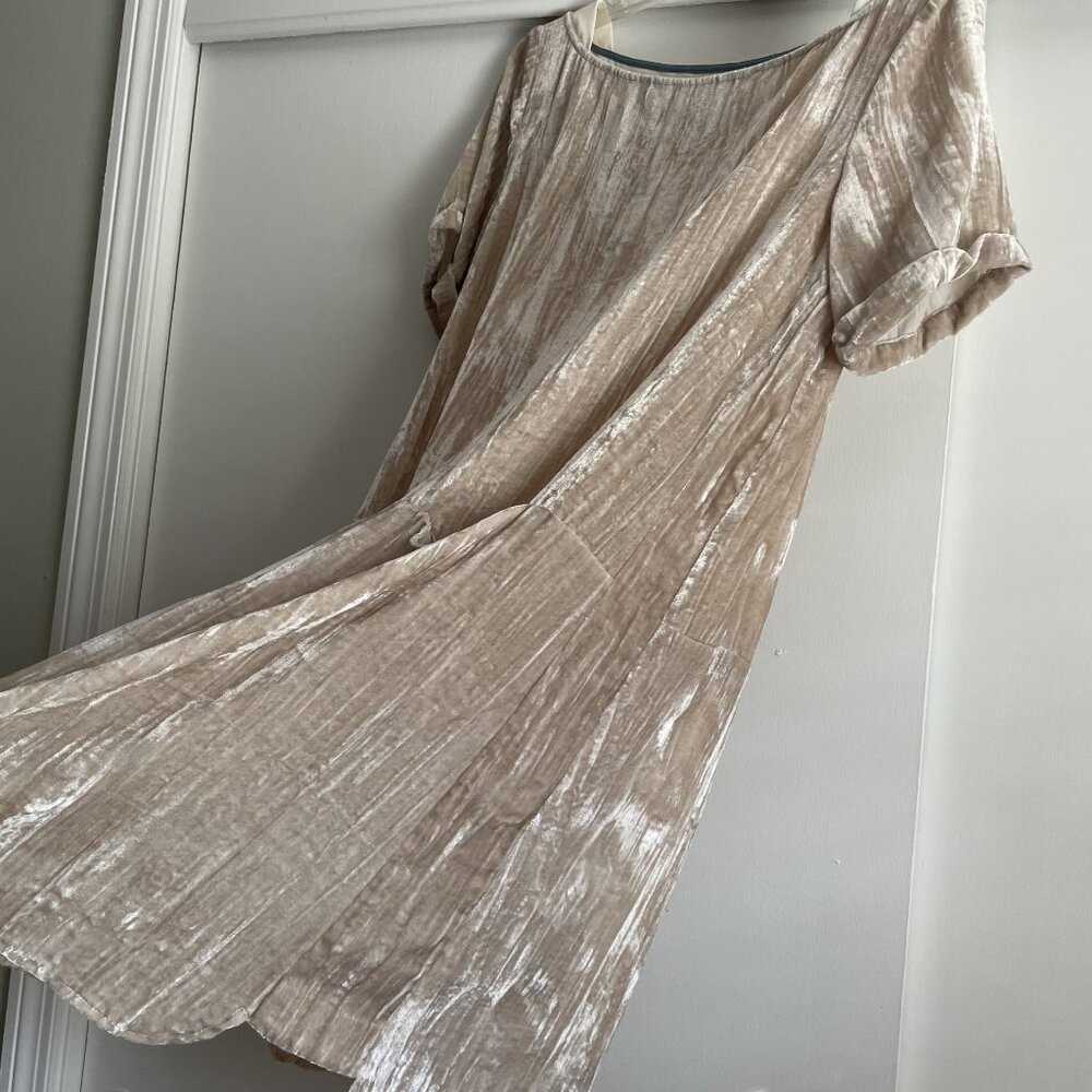 Anthropologie Floreat Champayne Crinkle Velvet Shift Tunic Dress Size M Pockets - Picture 6 of 14